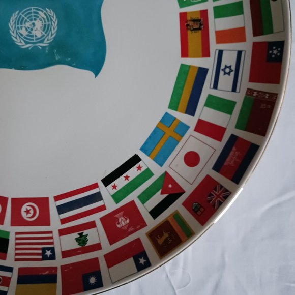 Vintage MCM Norsk Flint Egersund Norway United Nations Commemorative Plate Flags - Picture 9 of 9